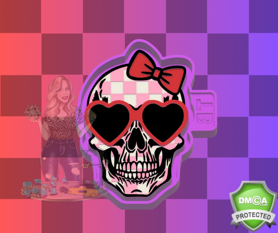 CHECKERED SKULL WITH BOW