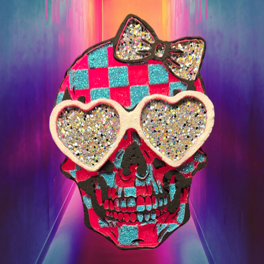 CHECKERED SKULL WITH BOW