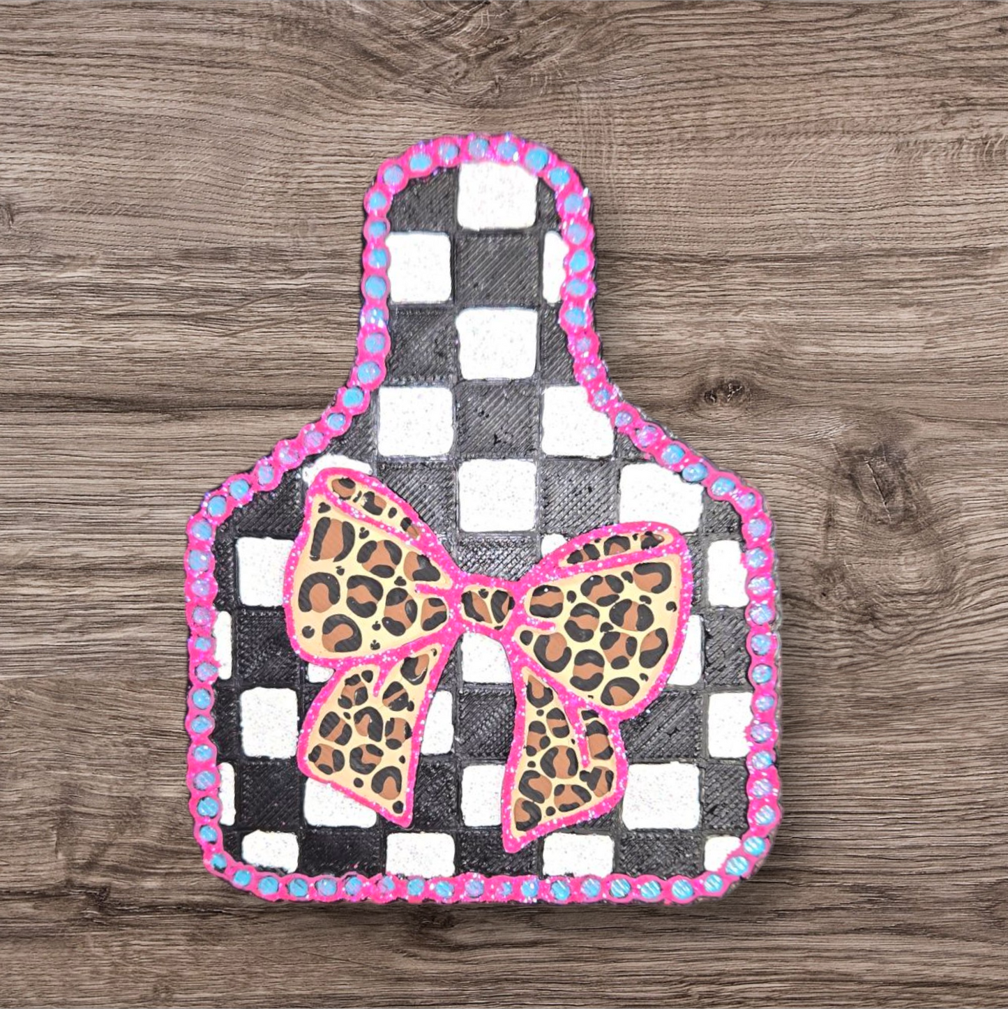CHECKERED COWTAG WITH BOW
