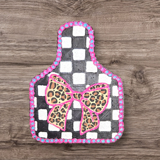 CHECKERED COWTAG WITH BOW