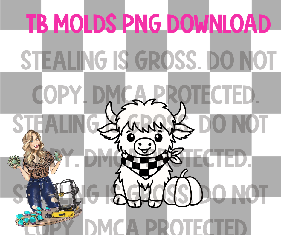 Highland cow with pumpkin PNG