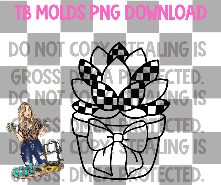 Checkered Succulent with bow PNG