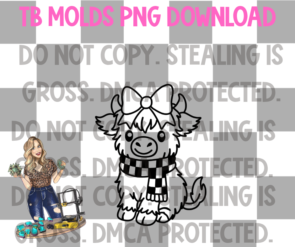 Highland cow with scarf PNG