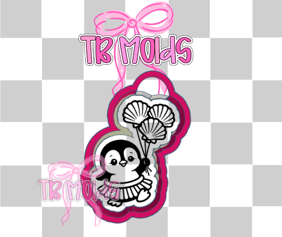 Penguin with shell balloons