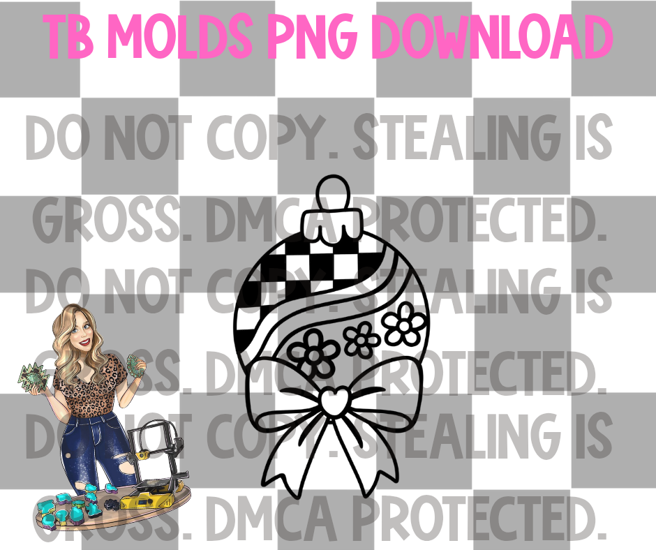 Retro checkered ornament with bow PNG