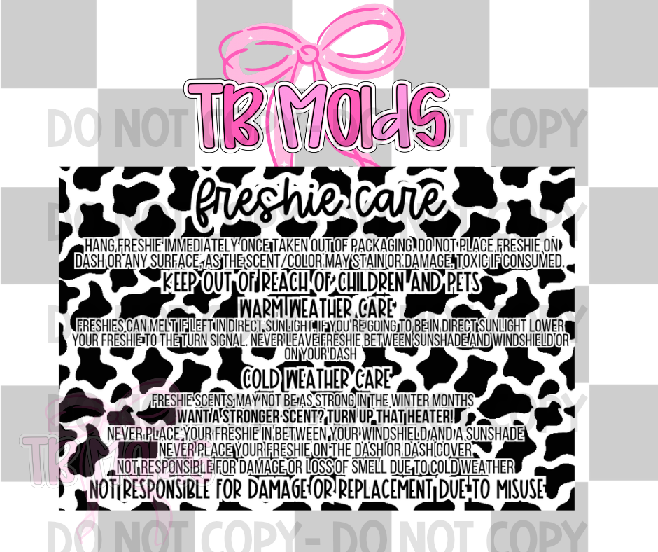 3x2 freshie care label cow print