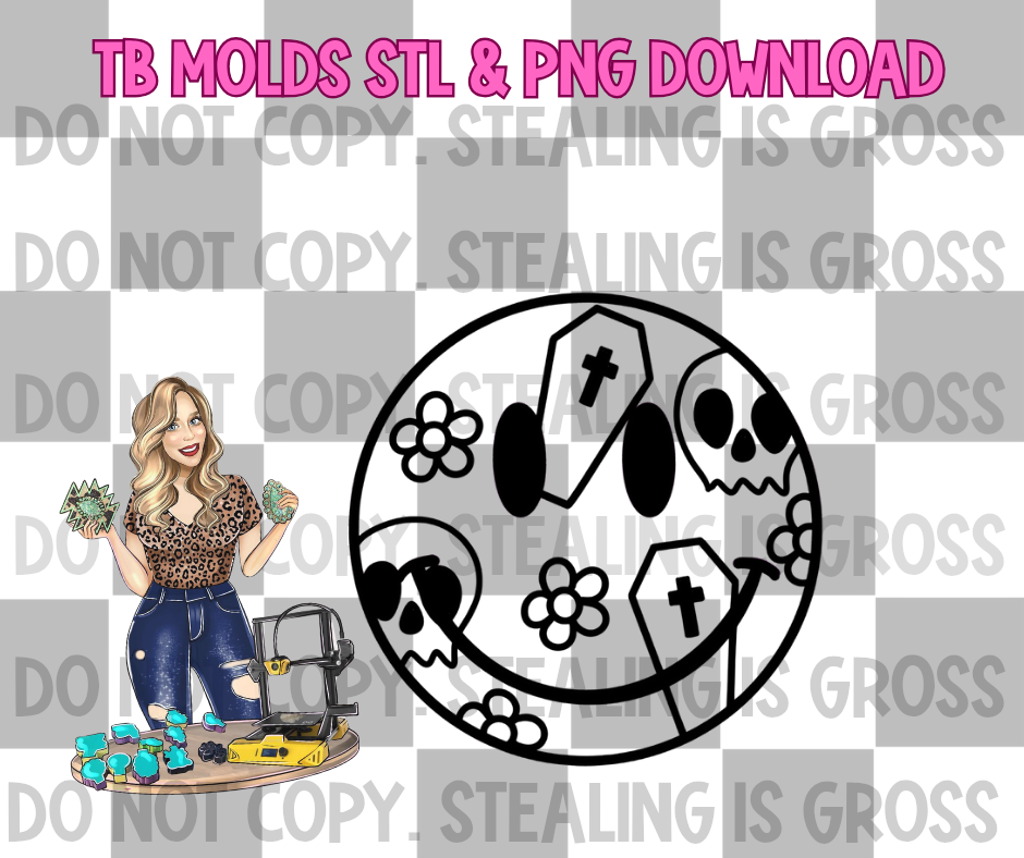 Skull daisy coffin STL PNG