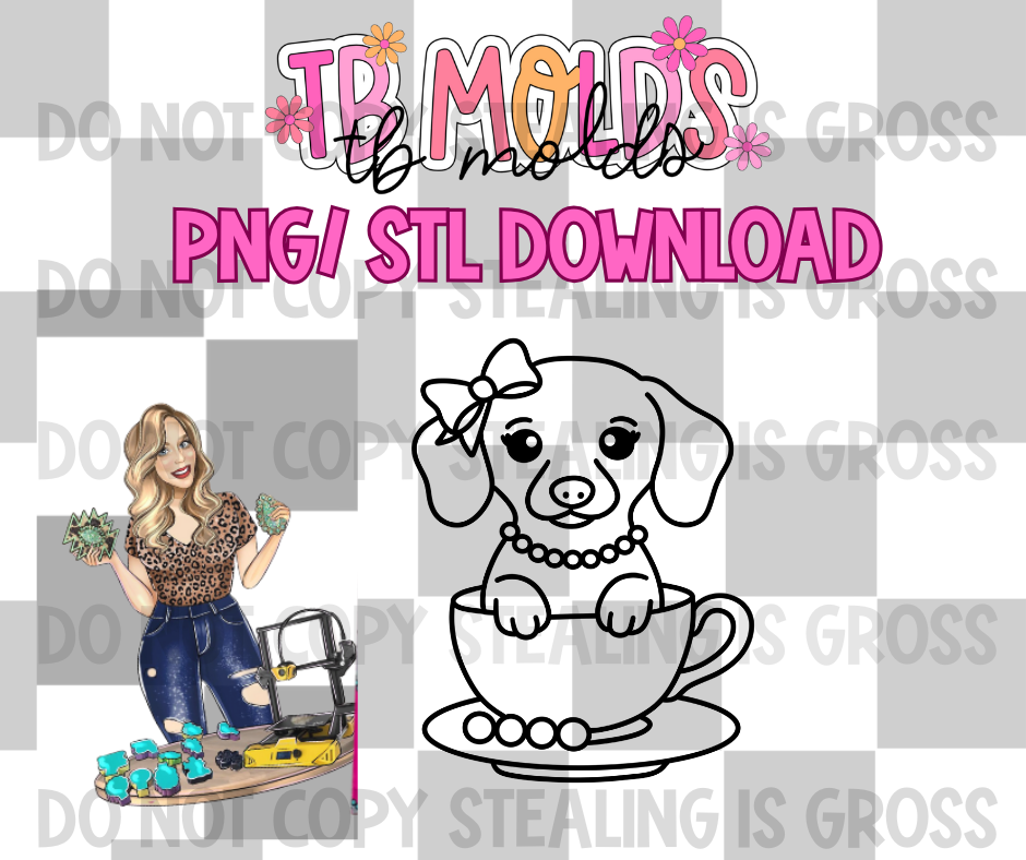 Dachshund tea cup PNG STL download
