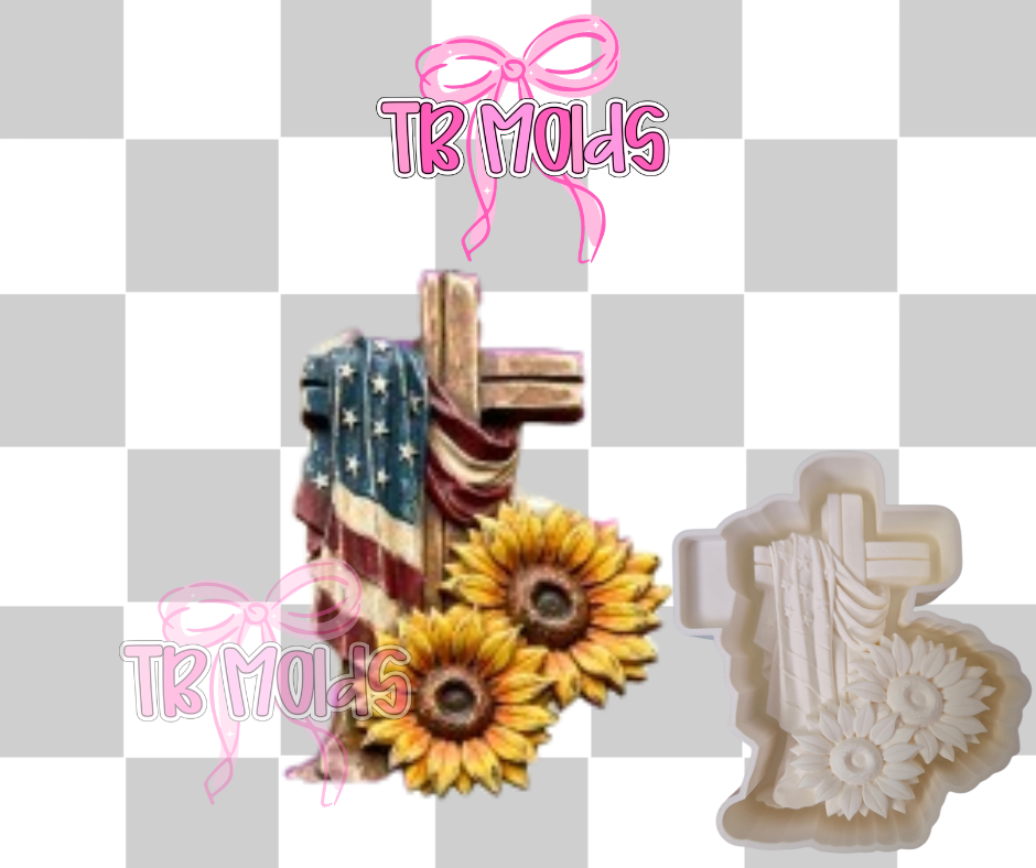 3d draped cross with sunflowers