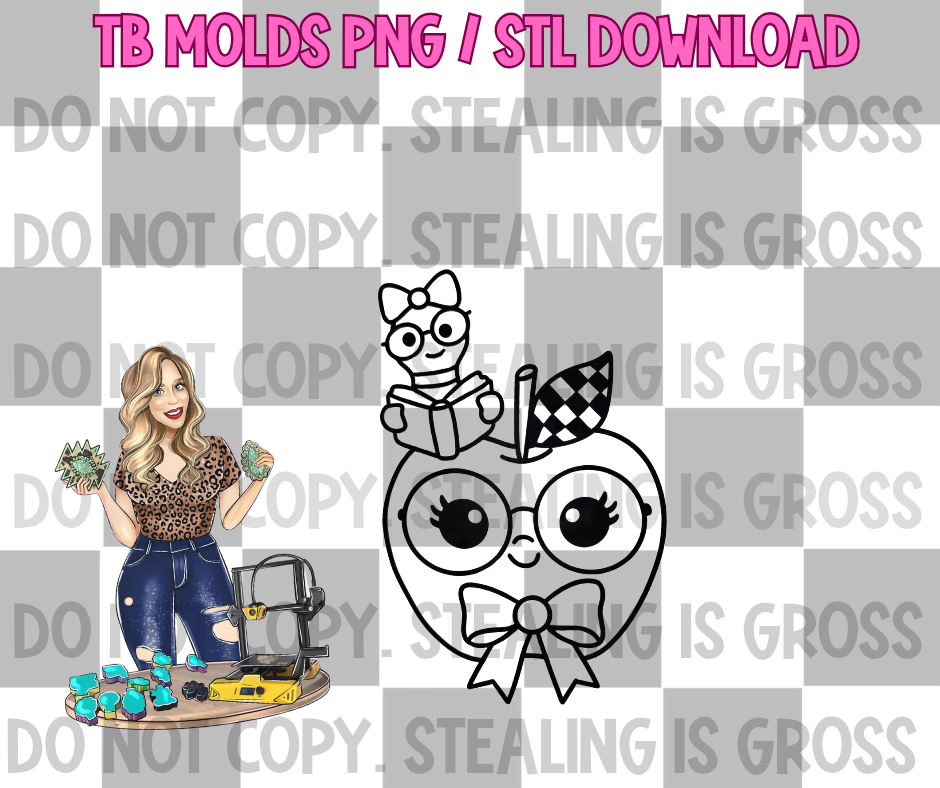 Book worm apple PNG STL