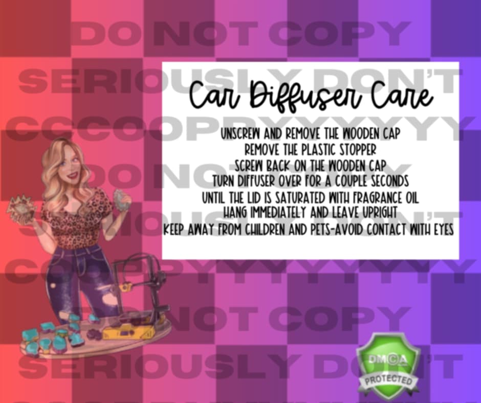 Car diffuser care label