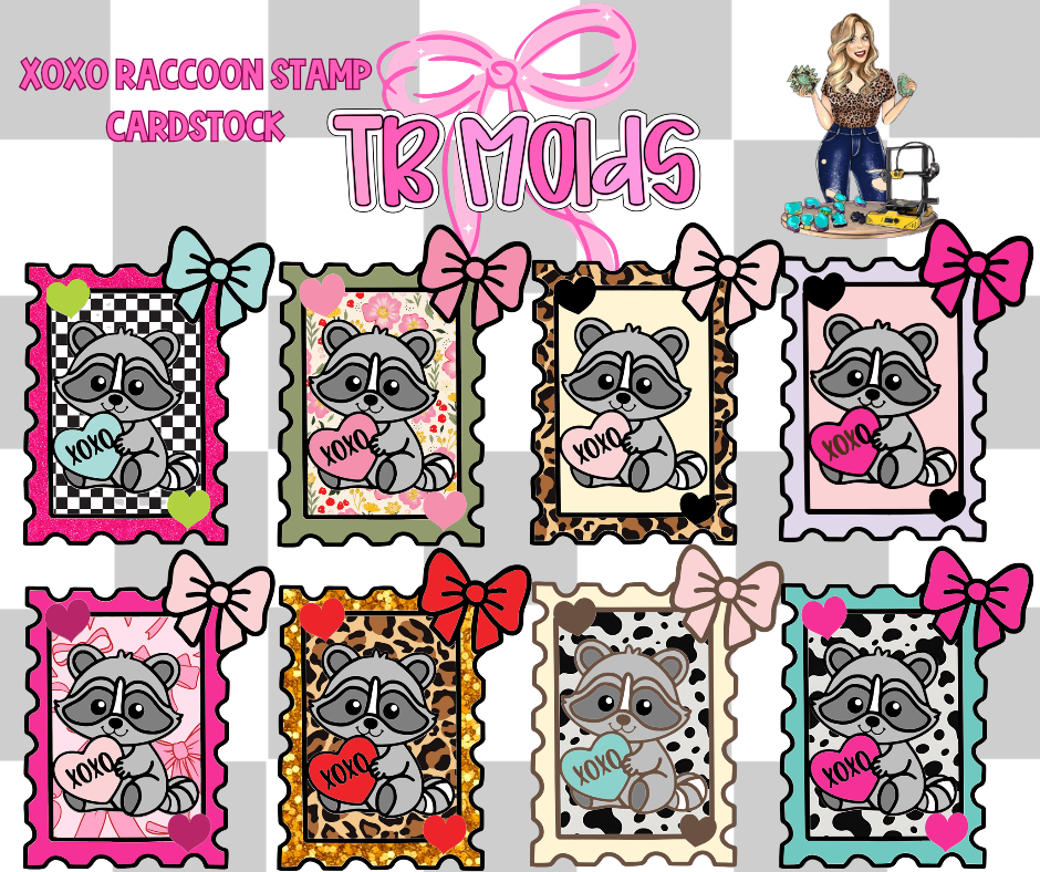 Xoxo raccoon stamp TB MOLDS mixed grab bag cardstock