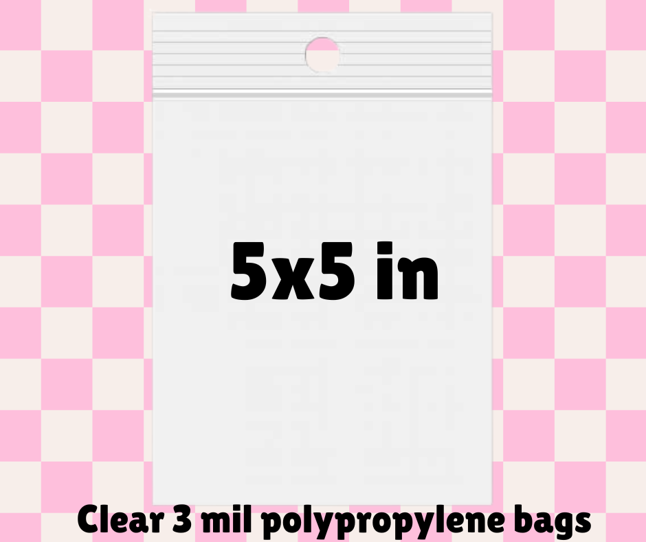 5x5 in clear polypropylene bags