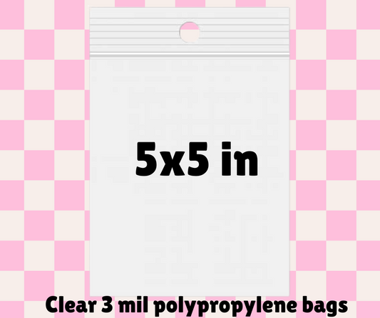 5x5 in clear polypropylene bags