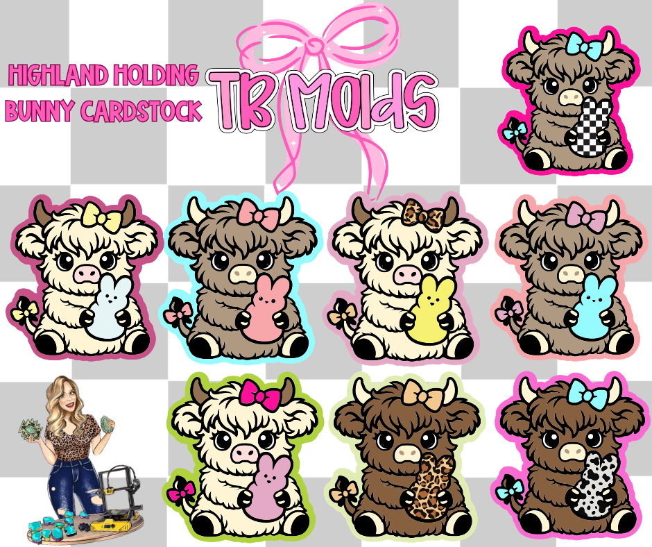 Highland holding bunny TB MOLDS mixed grab bag cardstock