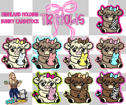 Highland holding bunny TB MOLDS mixed grab bag cardstock