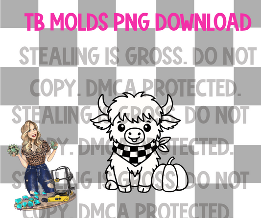 Highland cow with pumpkin PNG