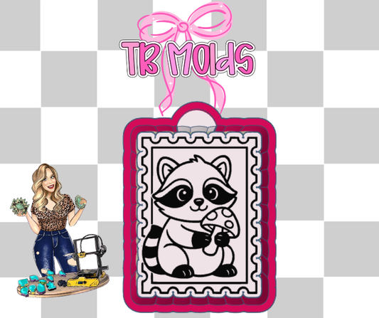 Raccoon mushroom stamp