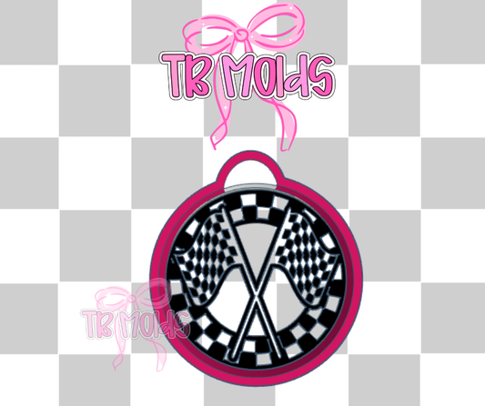 Round checkered race flags