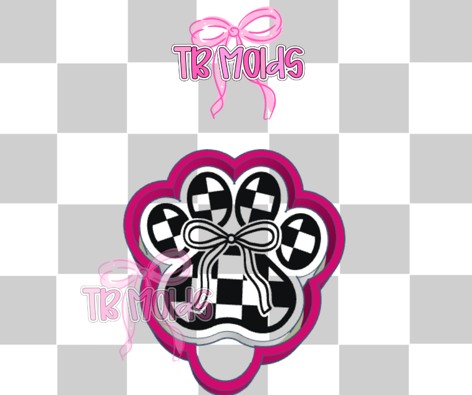 Checkered paw print with bow
