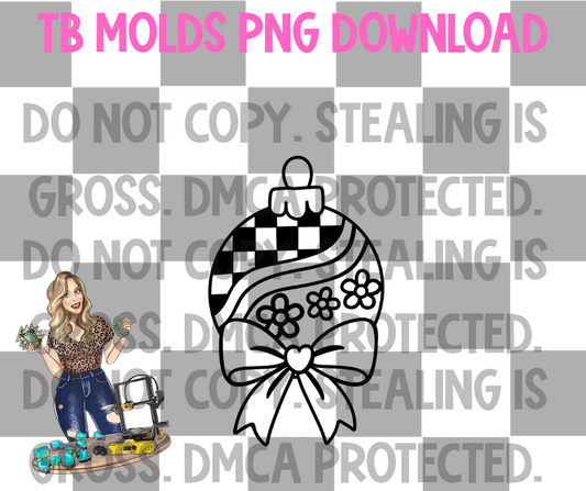 Retro checkered ornament with bow PNG