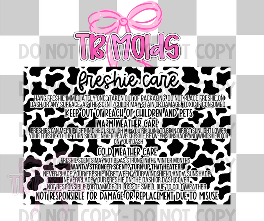 3x2 freshie care label cow print