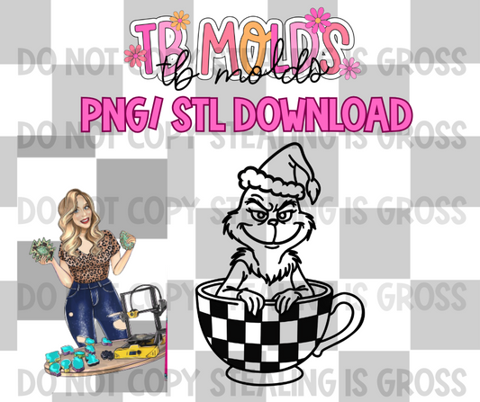 Mean green tea cup PNG STL download
