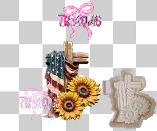 3d draped cross with sunflowers