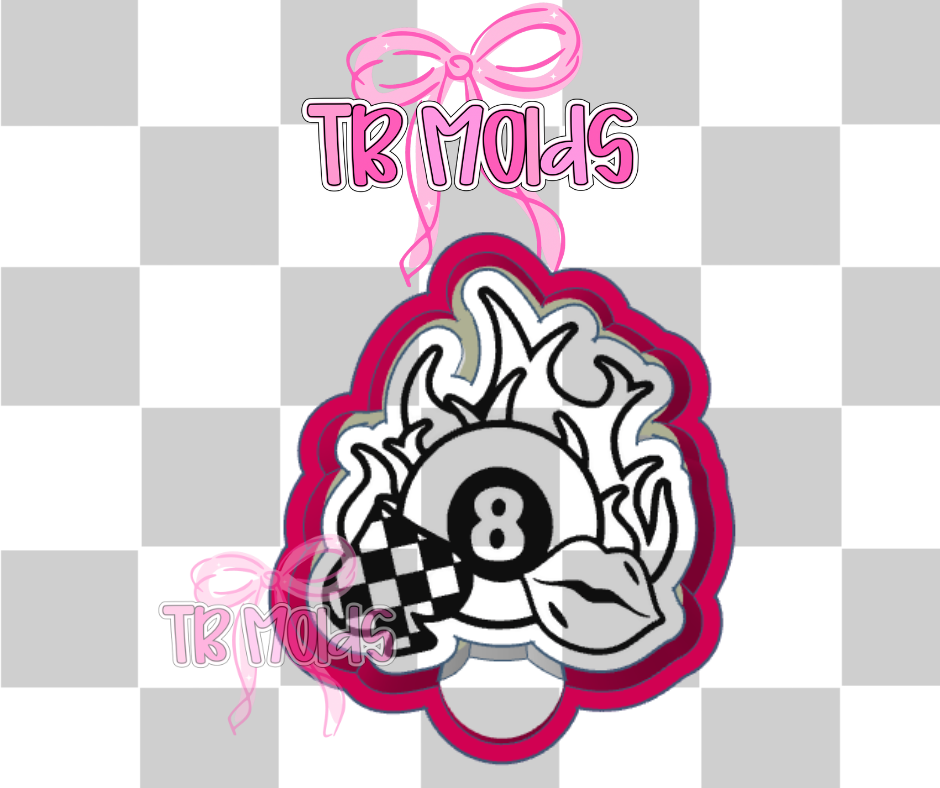 Checkered spade with 8 ball flames
