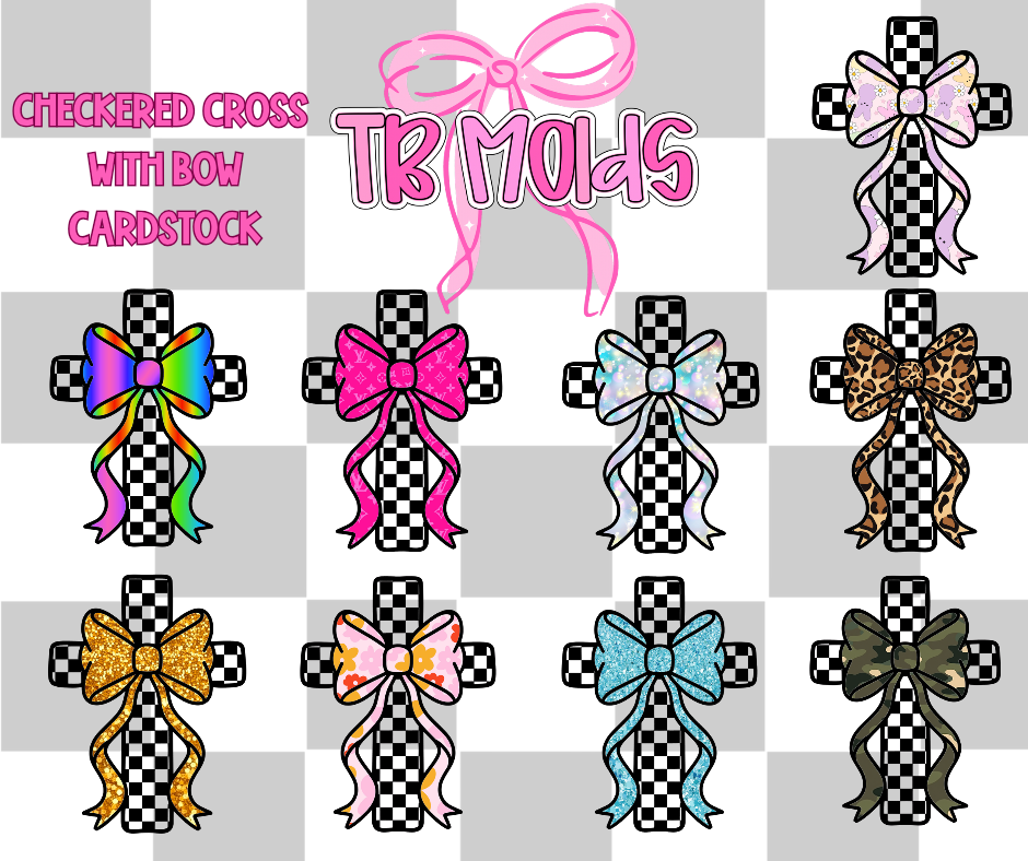 Checkered cross with bow- TB MOLDS mixed grab bag cardstock