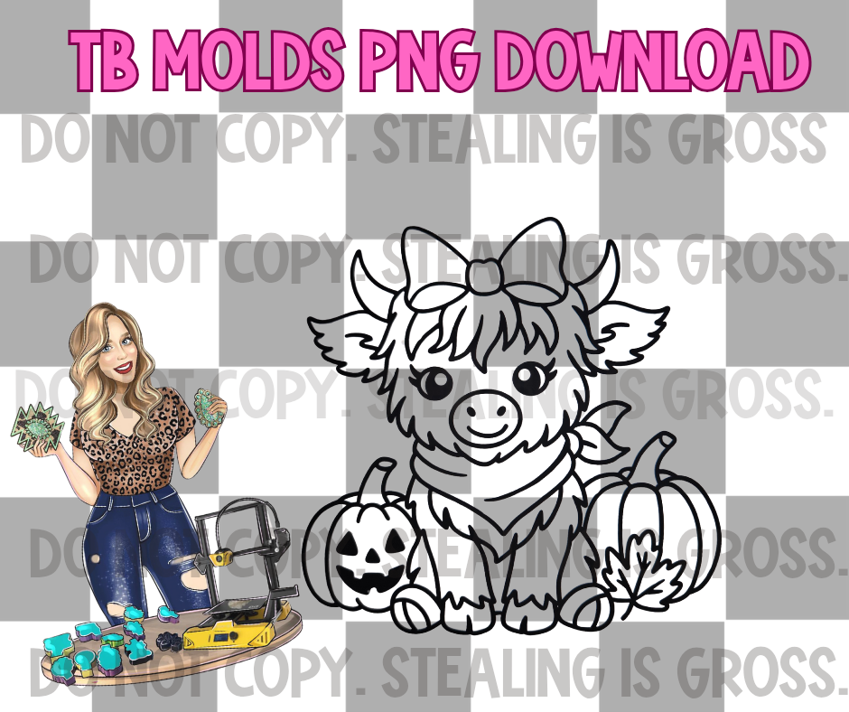 Highland cow with pumpkins PNG