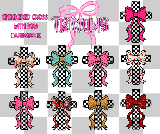 Checkered cross with bow- TB MOLDS mixed grab bag cardstock