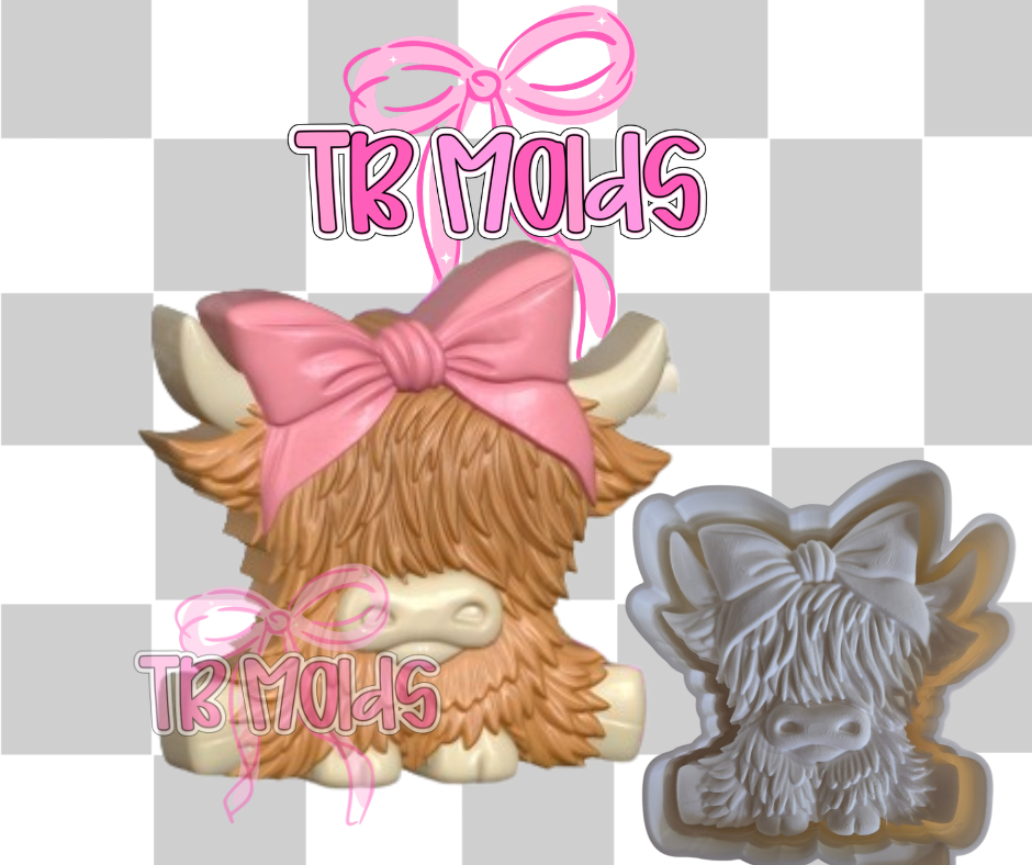 3d highland cow with bow